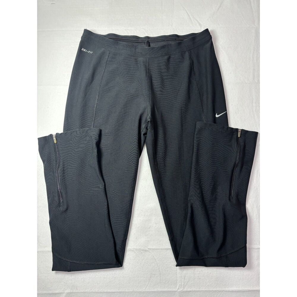Nike Dri-Fit Running Leggings Black Zip Ankle Back Pocket Athletic Women Medium